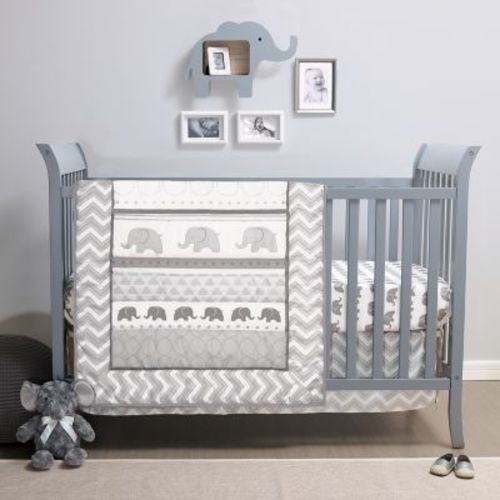The Peanutshell™ Elephant Walk 3-Piece Crib Bedding Set in Grey/White - GREY/WHITE - CRIB SET