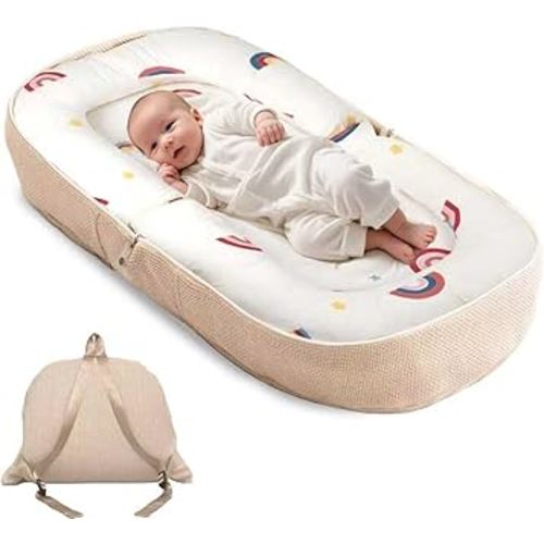 Baby Lounger, Foldable Baby Nest with Soft Memory Foam Mat for Newborn 0-12 Months, Converts to Backpack for Easy Travel, Babies Newborn Essentials Gifts