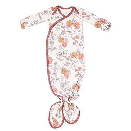 Copper Pearl Baby Gown - Knotted Newborn Sleepers for Baby Girl, Soft Stretchy Long Sleeve Infant Gowns with Bottom Tie and Hand Mittens, Perfect Hospital Coming Home Outfit (Ferra)