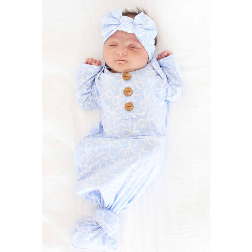 Blue-tiful Bows Newborn Baby Knot Gown & Hat Set
