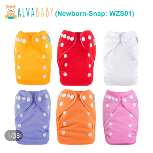 6-Pack Newborn Cloth Diapers with 6 Microfiber Inserts for Infants & Toddlers