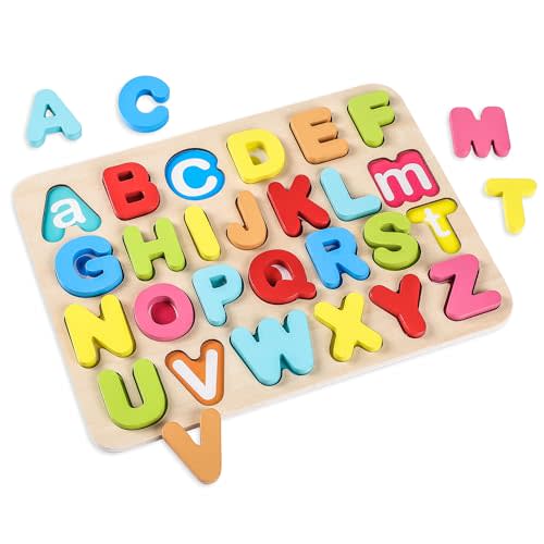 Aile Toddler Wooden Preschool Learning Alphabet Peg Puzzle Board Toys