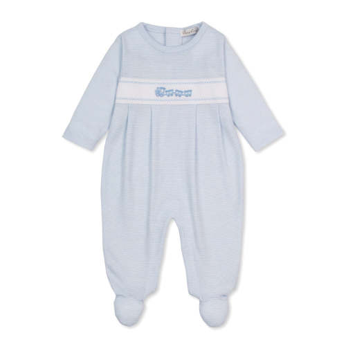 Classic Treasures Blue Stripe Train Footie – 4 Kids Only