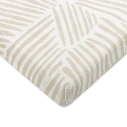 Babyletto All-Stages Midi Crib Sheet in GOTS Certified Organic Muslin Cotton - Oat Stripe