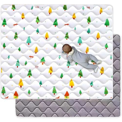 50" x 50" Foldable Baby Play Mat, Odorless Premium Foam Microfiber Floor Mat, Hypoallergenic Non‑Slip Washable for Infants Toddlers, Playpen, Tummy Time & Travel