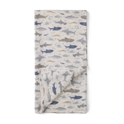 Loulou Lollipop Muslin Swaddle Blanket - Smiley Sharks