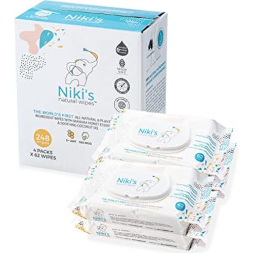 Niki's Natural Baby Wipes | Organic Baby Wipes Sensitive | Made with Manuka Honey and Coconut Oil, Unscented | EWG Verified | 248 Wipes (4 Pack x 62 Count Wipes)