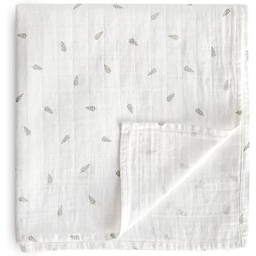 mushie Muslin Baby Swaddle Blanket | 100% Organic Cotton (Leaves)