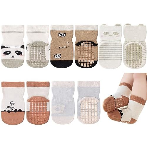 Exegawe Toddler Non Slip Socks, Cute Baby Socks with Grips Crew Socks 5 Pairs
