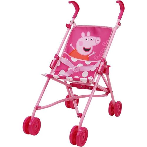 Peppa Pig: Doll Umbrella Stroller - Pink & White Dots - Fits Dolls Up to 24", Easy to Fold for Storage & Travel, for Dolls Plushes-Stuffed Animals, Pretend Play for Kids Ages 3+