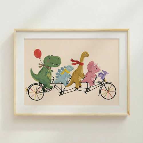 Dinosaur Bike Parade Print Nursery Decor Kids Room Arte