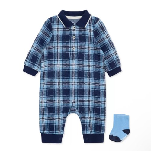 Little Me Baby Boys Plaid Coverall with Socks | Belk