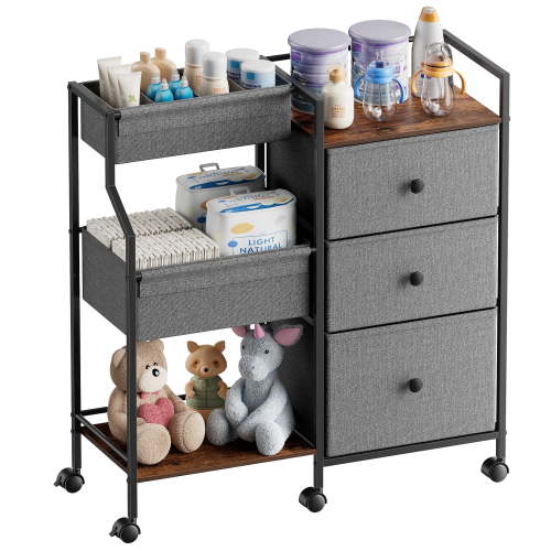 pulatree 3 Tier Diaper Organizer Changing Table with Dividers Drawers Nursery Baby Storage