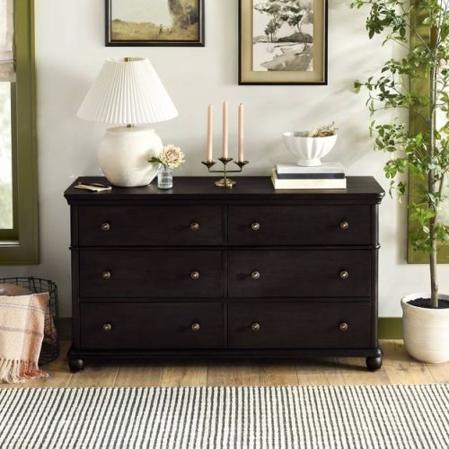 Traditional Wooden 6-Drawer Horizontal Dresser - Black - Hearth & Hand™ with Magnolia Furniture