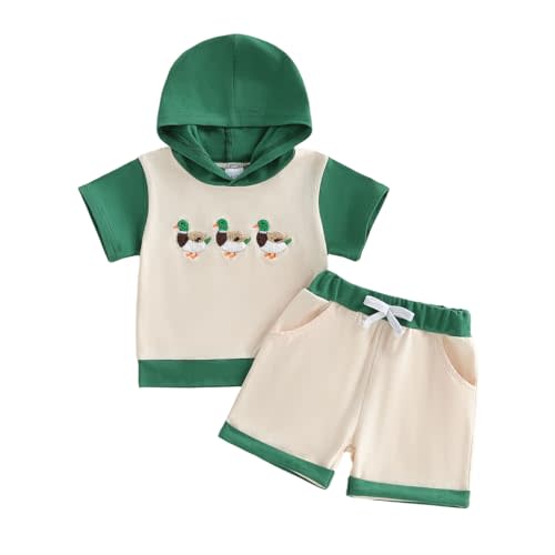 Infant Baby Boy Summer Hooded Clothes Funny Duck Embroidery Tops Shorts Set Toddler Duck Clothes 6 12 18 Months 2T