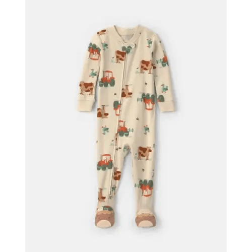 Baby Boy 1-Piece Farm 2-Way Zip 100% Cotton Snug Fit Footed Pajama - Cream | Carter's