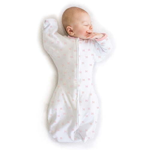 Amazing Baby Transitional Swaddle Sack with Arms Up Half-Length Sleeves and Mitten Cuffs, Better Sleep for Baby Girl, Tiny Bows, Small, 0-3 Mo, 6-14 lbs