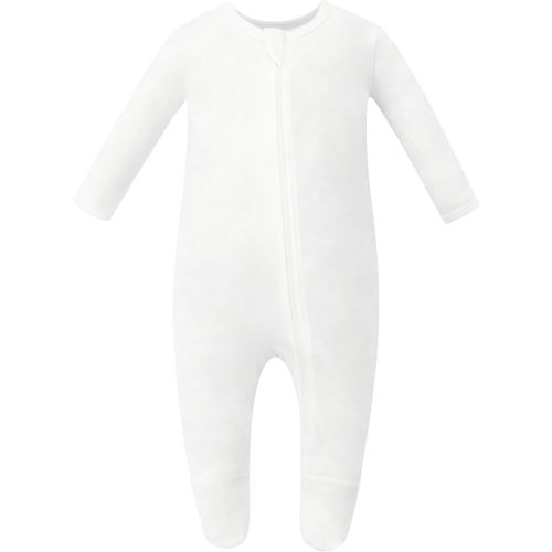 Owlivia Organic Cotton Baby Pajamas, Boys Girls Zip Front Sleep 'N Play Pjs, Footed Sleeper, Long Sleeve