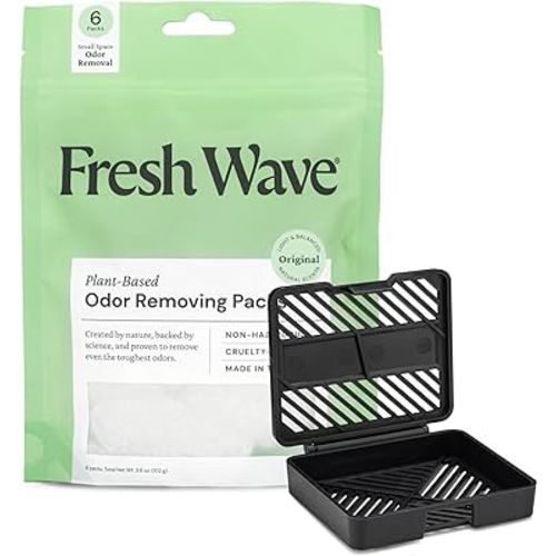 Fresh Wave Original Odor Eliminating & Deodorizing Packs - Bag of 6 & Fresh Pod Case - Safer Odor Relief for Small Spaces, Natural Plant-Based Odor Eliminator, Odor Absorbers for Home