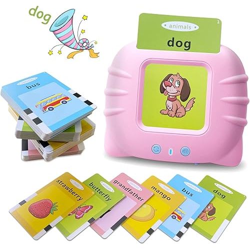 Toddler Talking Flash Cards for 1 2 3 4 5 Year Old Boys and Girls - Language Sensory Learning Device with 224 Sight Words - Montessori,Pocket Speech Therapy,Autism Toys,Christmas Birthday Gift - Pink