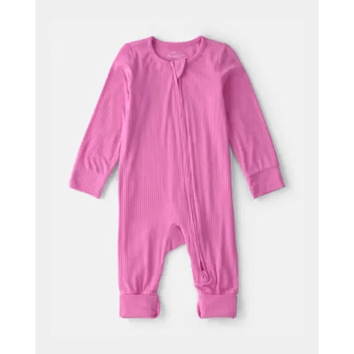 Baby Girl PurelySoft 2-Way Zip Snug Fit Sleep & Play Pajamas - Pink | Carter's