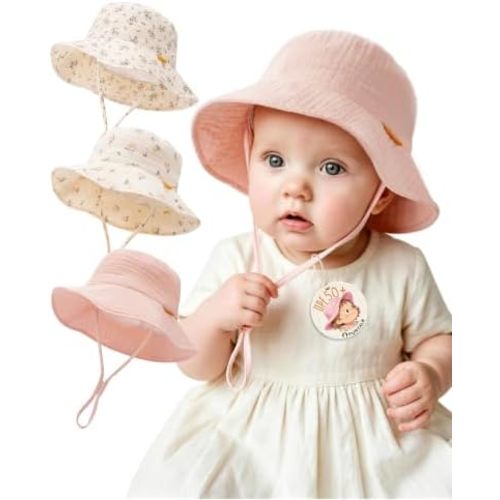 FURTALK Baby Sun Hat Muslin Cotton Toddler Bucket Hat for Girls Boys Wide Brim UPF 50+ Summer Beach Hats