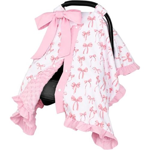 Car Seat Cover - Pink Bow Ruffle