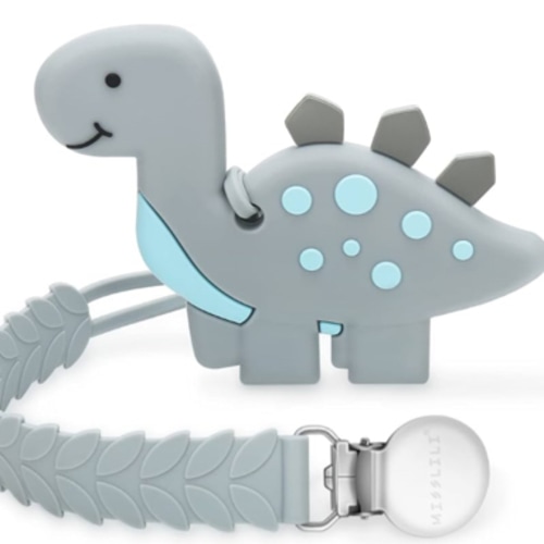 Teething Toys for Babies, Baby Teethers with Clip Silicone Baby Teether Toys for Boys and Girls Infant Teething Relief for Teething Dinosaur Shape, Gray