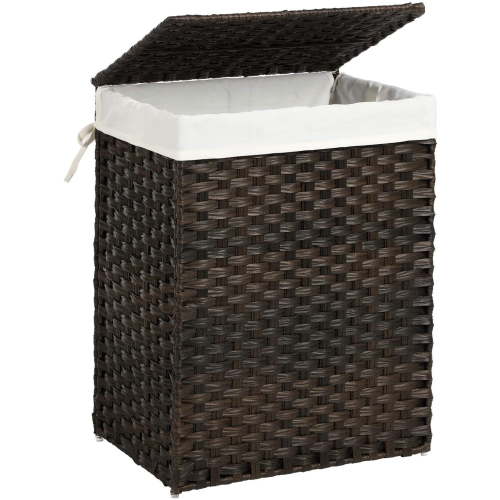 23.8 Gal (90L) Laundry Hamper Laundry Basket with Lid and Handles Wicker hamper Foldable Removable Liner Bag Brown