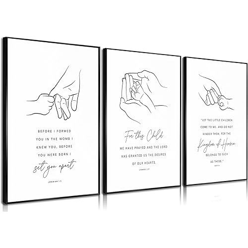 3Pcs Christian Nursery Bible Verse Wall Art pictures Baby Scripture Canvas Painting Posters Prints Wall Decor for Kids Room Living Room Bedroom 12x16in Unframed