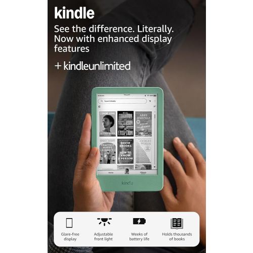 Amazon Kindle 16 GB (newest model) - Lightest and most compact Kindle, now with faster page turns, and higher contrast ratio, for an enhanced reading experience - Matcha + 3 Months of Kindle Unlimited (with auto-renewal)