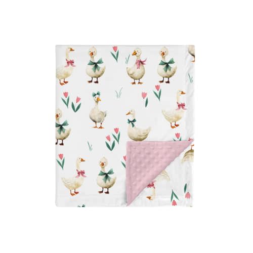 HawSkgFub Goose Pink Bow Ribbon Mink Baby Blankets with Dotted Backing Girls Shower Gift, Farm Animal Tulip Flower Double Layer Nursery Swaddle, Soft Newborn Infant Toddler Bed Crib Bedding 30 x 40