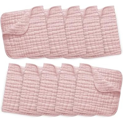 10 Pack Muslin Burp Cloths 100% Cotton Large 20''×10'' Thickened Baby Burp Cloths Super Soft and Highly Absorbent, Newborn Washcloth (Pink)