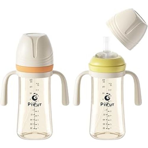Piifur Sippy Cups for Toddlers 1-3 No Spill Straw with Handle Water Bottle 2 Pack 10 Ounce