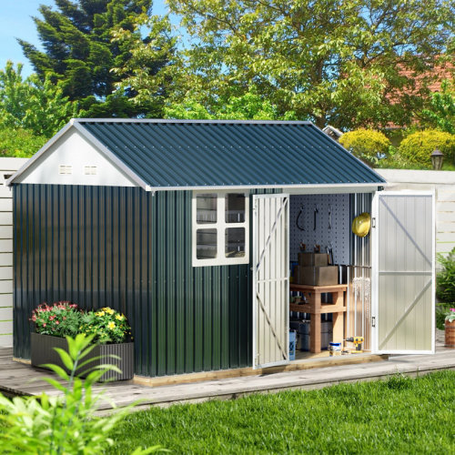 LAVRE 10x 8 FT Outdoor Steel Storage Shed With Lockable Doors And Window, Perfect For Garden, Backyard, And Patio Storage & Reviews | Wayfair