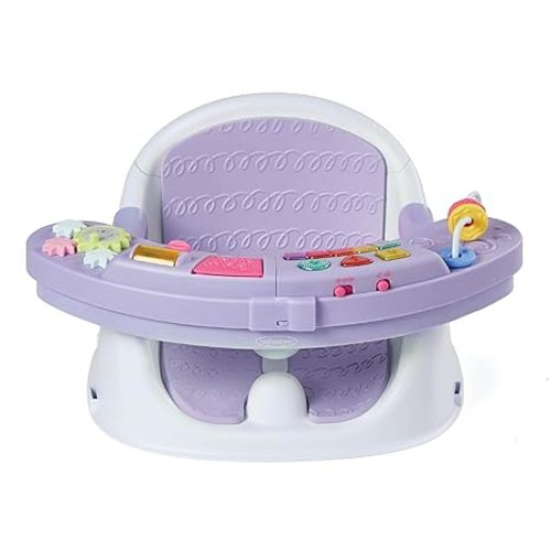 Infantino Music & Lights 3-in-1 Discovery Seat & Booster, Lavender | 20 sounds & songs, Converts from infant seat to booster, Fits dining or kitchen chairs, Includes removable snack tray