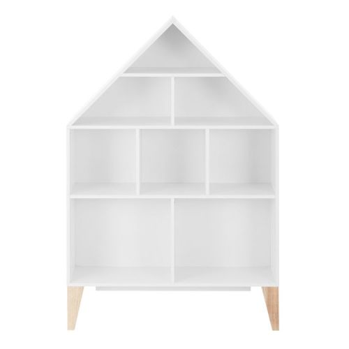 Steiner White Dollhouse 8-Compartment Kids Book or Toy Figure Display Unit Freestanding Bookshelf with Beech Legs