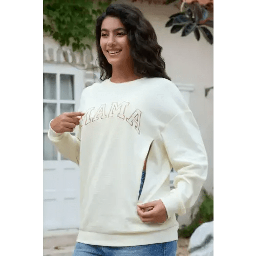 Waffle Knit Mama With Zippers Breastfeeding Sweatshirt