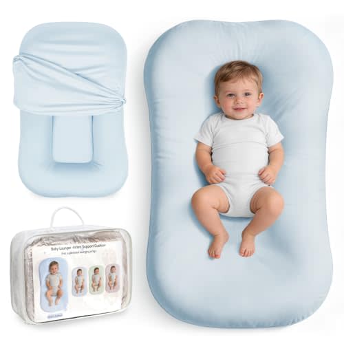 Infant Support Cushion, Baby Support Cushion for Newborn 0-24 Months, Portable Tummy Time Mat with Soft Cotton Cover for Home, Travel & Supervised, Essential Baby Gift (Blue)
