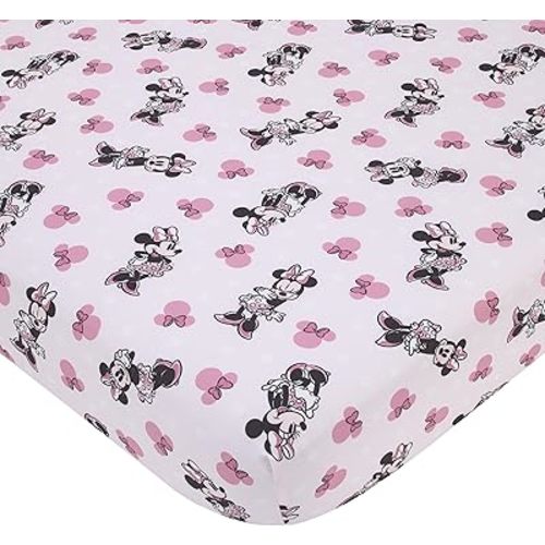 Disney Minnie Mouse Pink, Black, and White Super Soft Nursery Fitted Crib Sheet