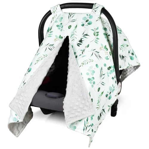 Rquite Car Seat Cover Baby, Carseat Covers Baby Girl, Winter Infant Car Seat Cover, Warm Minky Car Seat Canopy, Baby Carrier Cover with Peekaboo Opening, Multi Use Nursing Cover & Toddler Blanket
