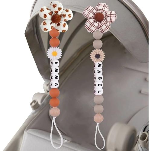 Personalized Baby Pacifier Clip with Name, Custom Floral Flower Silicone Pacifier Clip Baby Gift