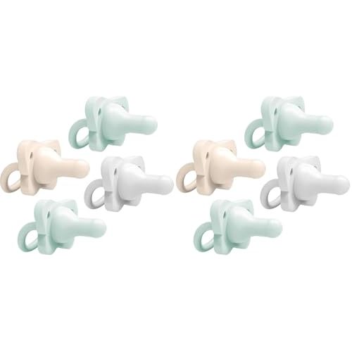 Dr. Brown's HappyPaci 100% Silicone Baby Pacifier, Contoured One-Piece Design, Gray, Green, Ecru, 0-6m, BPA-Free, 8-Pack