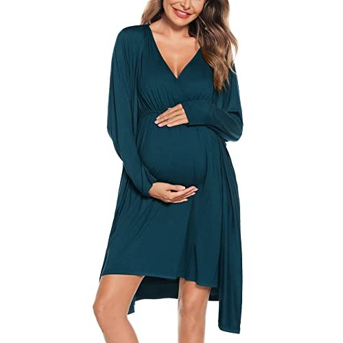 SWOMOG Women Maternity Nursing Gown and Robe Set 3 in 1 Labor Delivery Nursing Nightgown for Breastfeeding Hospital Bathrobe