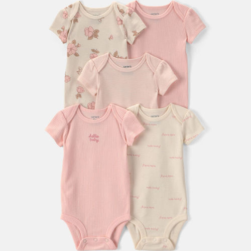 Baby Girl 5-Pack Floral Short-Sleeve Bodysuits - Pink/Ivory | Carter’s Oshkosh Canada