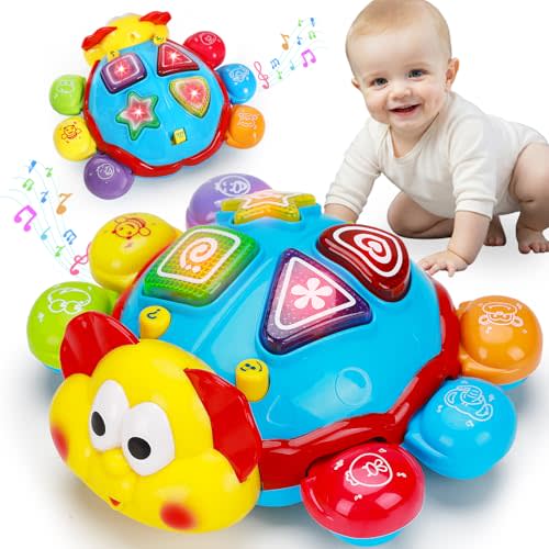 Baby Crawling Toys 6-12 Months, Musical Light Up Tummy Time Toy for Infant 0-6 7 8 9 10 Month Old, Toddler Spanish English Bilingual Learning Educational Development Easter Gift 1 2 Year Old Boy Girl