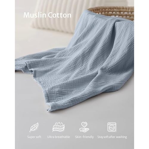 Blissful Diary Muslin Nursing Cover for Breastfeeding, Breathable Breastfeeding Cover up with Arch Neckline for Women, Nursing Apron(Light Blue)