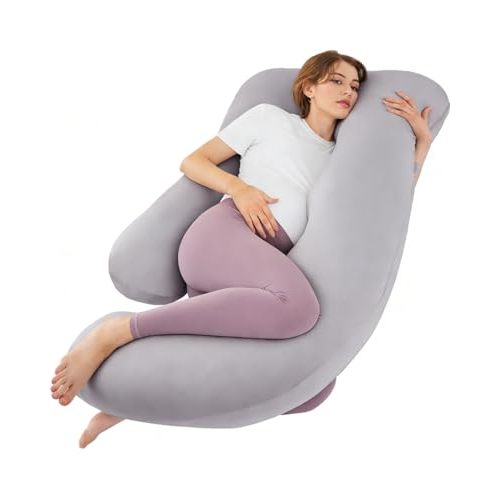 ZZZhen Pregnancy Pillow for Sleeping, G Shaped Maternity Pillow - 56 Inch with Grey Microfiber Removable Cover, Multi- Use and Support Back, Hips, Legs, Belly for Pregnant Women Sleeping