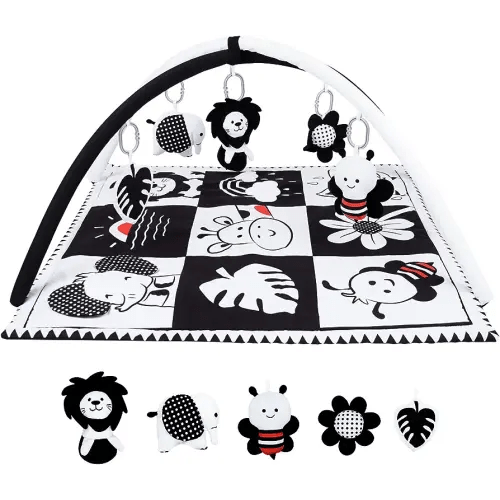 Lovvie & Joy Baby Play Activity Gym Tummy Time Mat for Infant,Baby Gyms & Playmats for Babies 0 to 3 6 9 12 Months with 5 Toys for Early Sensory Exploration and Motor Skill Development