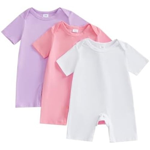 Baby Boys Girls Clothes Newborn 3-pack Romper Solid Short Sleeve One Piece Jumpsuit Infant Summer Spring Outfits
